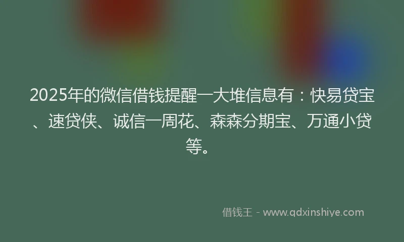 2025年的微信借钱提醒一大堆信息有：快易贷宝、速贷侠、诚信一周花、森森分期宝、万通小贷等。