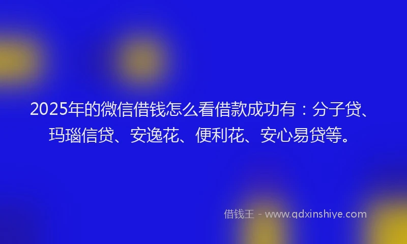 2025年的微信借钱怎么看借款成功有：分子贷、玛瑙信贷、安逸花、便利花、安心易贷等。