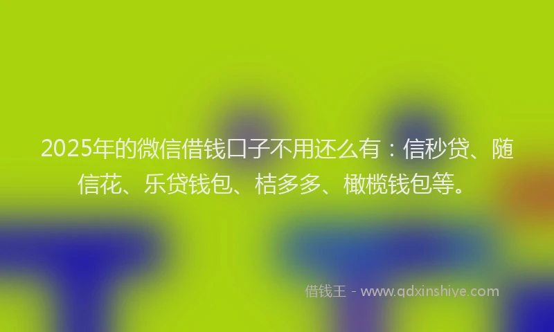 2025年的微信借钱口子不用还么有：信秒贷、随信花、乐贷钱包、桔多多、橄榄钱包等。