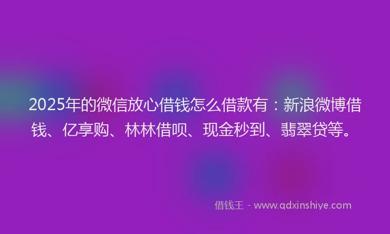 2025年的微信放心借钱怎么借款有：新浪微博借钱、亿享购、林林借呗、现金秒到、翡翠贷等。