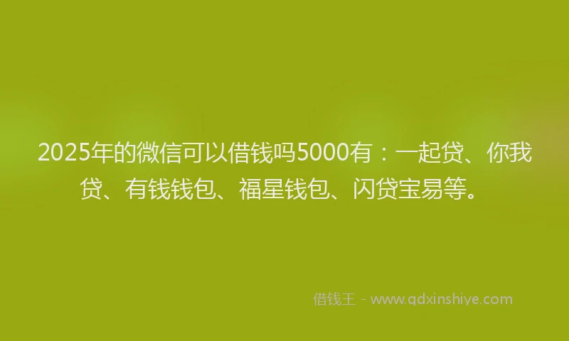 2025年的微信可以借钱吗5000有：一起贷、你我贷、有钱钱包、福星钱包、闪贷宝易等。