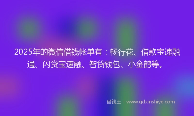 2025年的微信借钱帐单有：畅行花、借款宝速融通、闪贷宝速融、智贷钱包、小金鹤等。