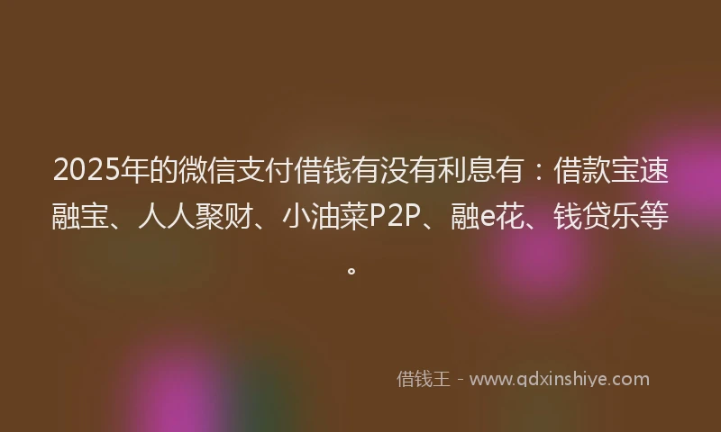 2025年的微信支付借钱有没有利息有：借款宝速融宝、人人聚财、小油菜P2P、融e花、钱贷乐等。