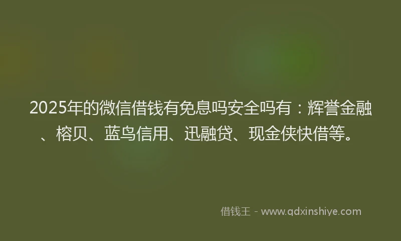 2025年的微信借钱有免息吗安全吗有：辉誉金融、榕贝、蓝鸟信用、迅融贷、现金侠快借等。