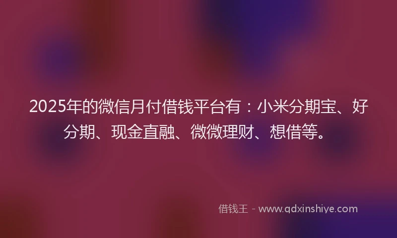 2025年的微信月付借钱平台有：小米分期宝、好分期、现金直融、微微理财、想借等。