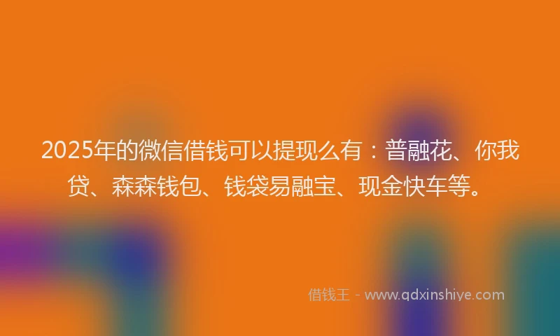 2025年的微信借钱可以提现么有：普融花、你我贷、森森钱包、钱袋易融宝、现金快车等。