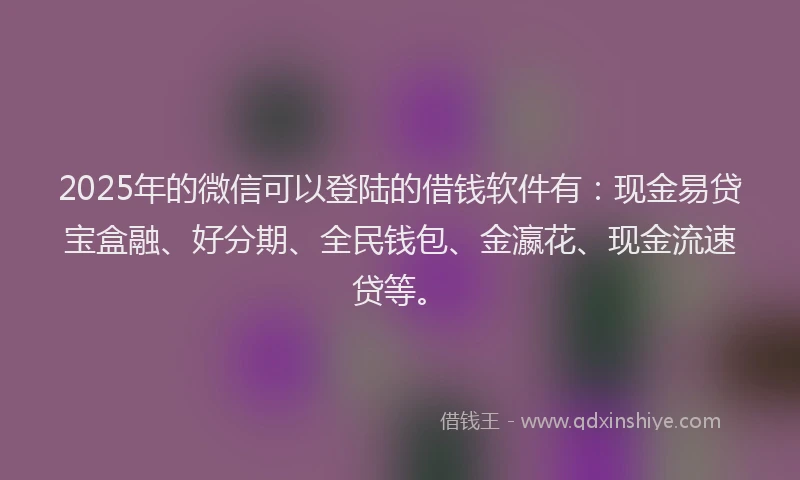 2025年的微信可以登陆的借钱软件有：现金易贷宝盒融、好分期、全民钱包、金瀛花、现金流速贷等。