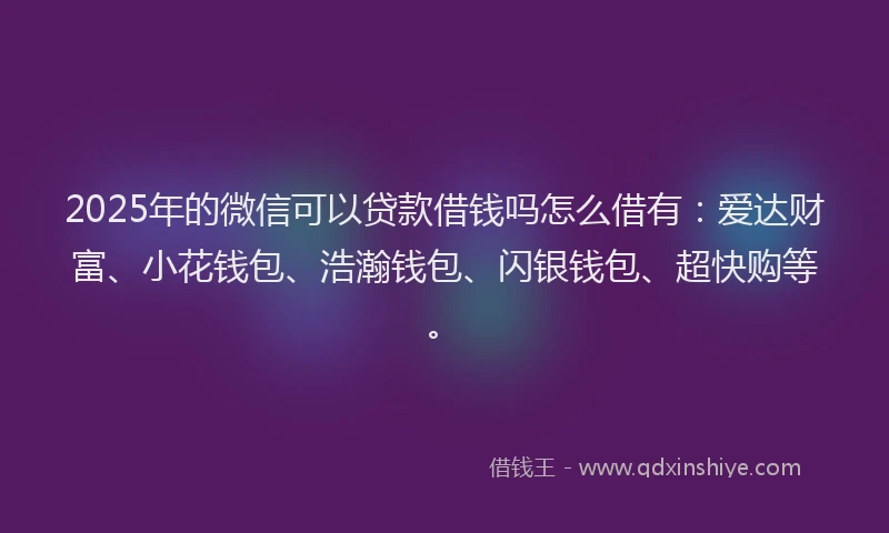 2025年的微信可以贷款借钱吗怎么借有：爱达财富、小花钱包、浩瀚钱包、闪银钱包、超快购等。