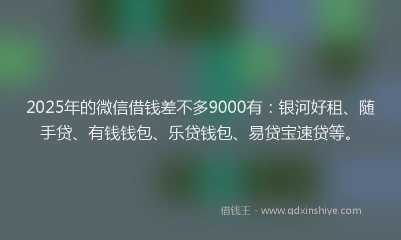 2025年的微信借钱差不多9000有：银河好租、随手贷、有钱钱包、乐贷钱包、易贷宝速贷等。