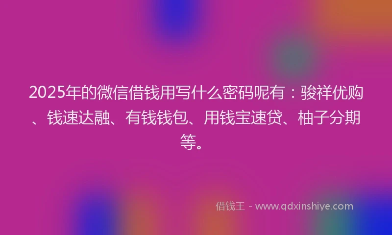 2025年的微信借钱用写什么密码呢有：骏祥优购、钱速达融、有钱钱包、用钱宝速贷、柚子分期等。