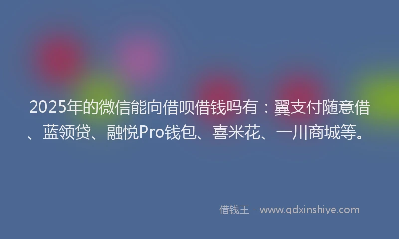 2025年的微信能向借呗借钱吗有：翼支付随意借、蓝领贷、融悦Pro钱包、喜米花、一川商城等。
