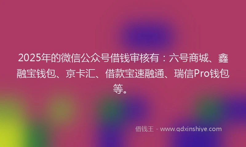 2025年的微信公众号借钱审核有：六号商城、鑫融宝钱包、京卡汇、借款宝速融通、瑞信Pro钱包等。
