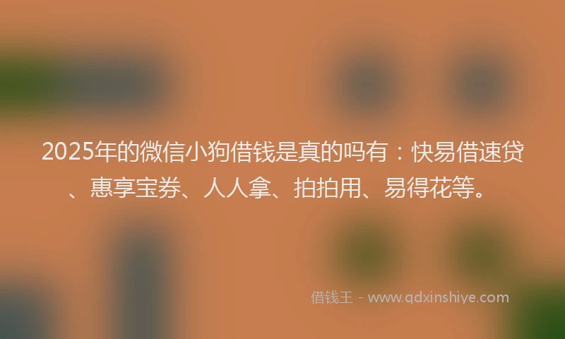 2025年的微信小狗借钱是真的吗有：快易借速贷、惠享宝券、人人拿、拍拍用、易得花等。