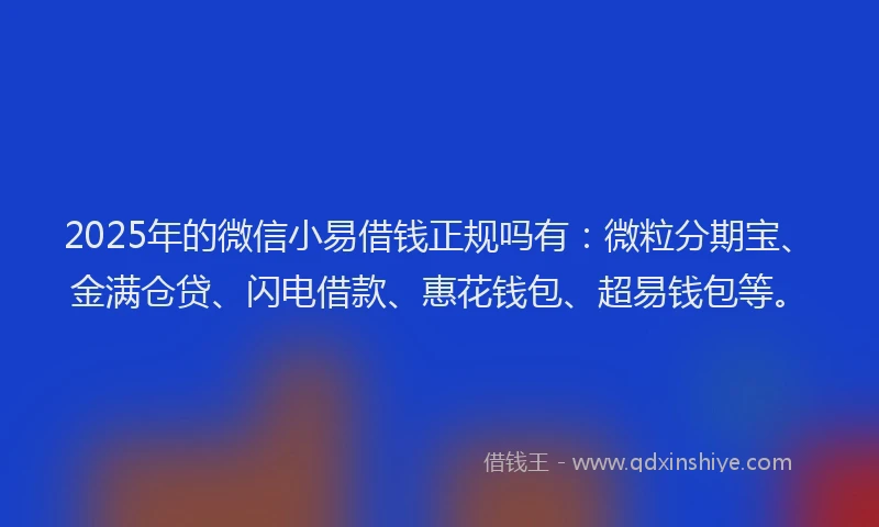 2025年的微信小易借钱正规吗有：微粒分期宝、金满仓贷、闪电借款、惠花钱包、超易钱包等。