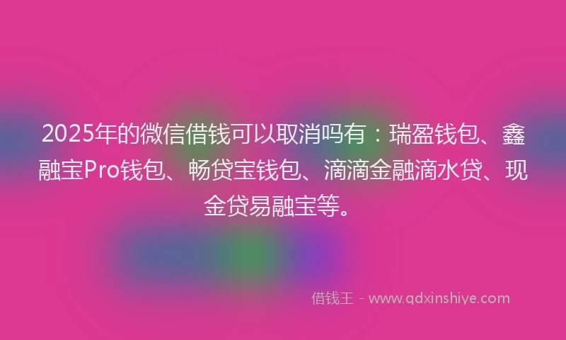 2025年的微信借钱可以取消吗有：瑞盈钱包、鑫融宝Pro钱包、畅贷宝钱包、滴滴金融滴水贷、现金贷易融宝等。