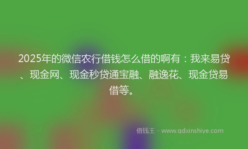 2025年的微信农行借钱怎么借的啊有：我来易贷、现金网、现金秒贷通宝融、融逸花、现金贷易借等。