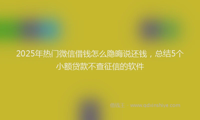 2025年热门微信借钱怎么隐晦说还钱，总结5个小额贷款不查征信的软件