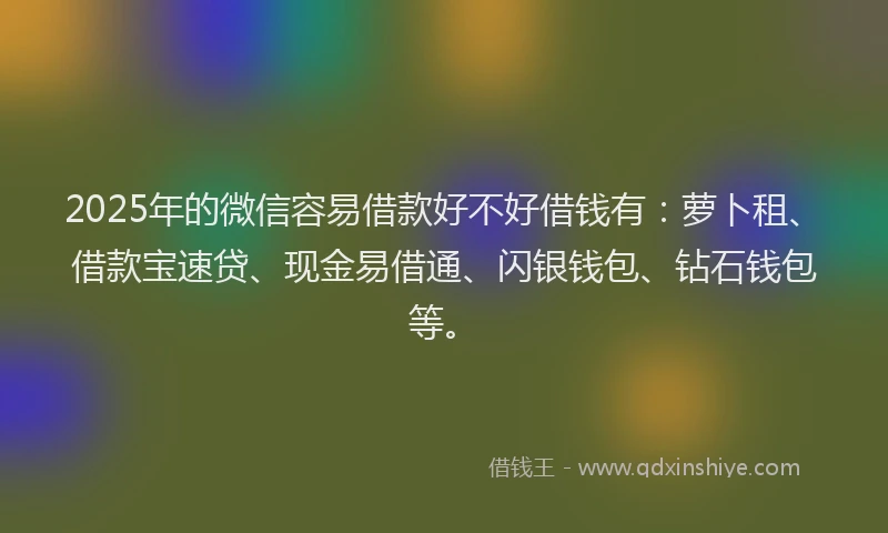 2025年的微信容易借款好不好借钱有：萝卜租、借款宝速贷、现金易借通、闪银钱包、钻石钱包等。