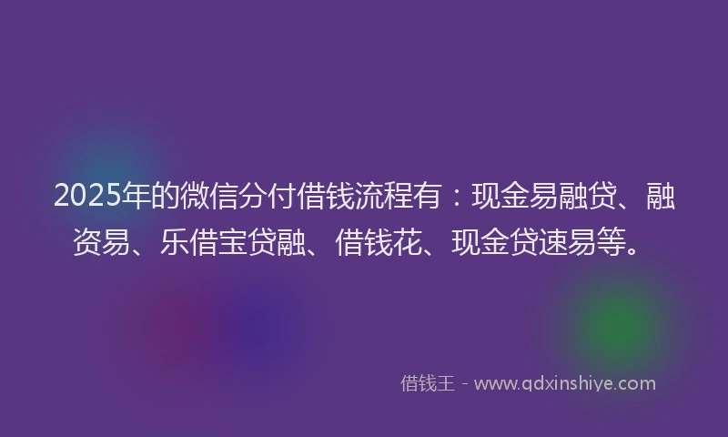 2025年的微信分付借钱流程有：现金易融贷、融资易、乐借宝贷融、借钱花、现金贷速易等。