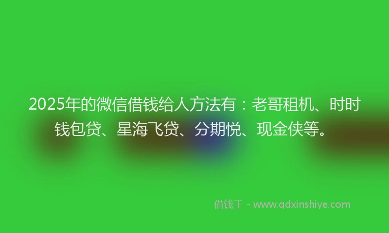 2025年的微信借钱给人方法有：老哥租机、时时钱包贷、星海飞贷、分期悦、现金侠等。
