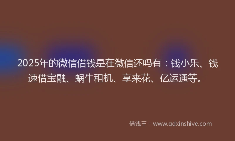 2025年的微信借钱是在微信还吗有：钱小乐、钱速借宝融、蜗牛租机、享来花、亿运通等。