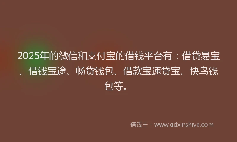 2025年的微信和支付宝的借钱平台有：借贷易宝、借钱宝途、畅贷钱包、借款宝速贷宝、快鸟钱包等。