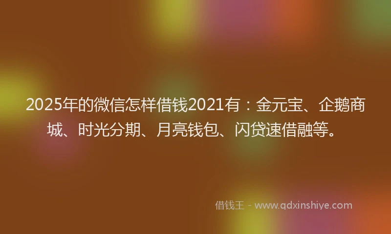 2025年的微信怎样借钱2021有：金元宝、企鹅商城、时光分期、月亮钱包、闪贷速借融等。