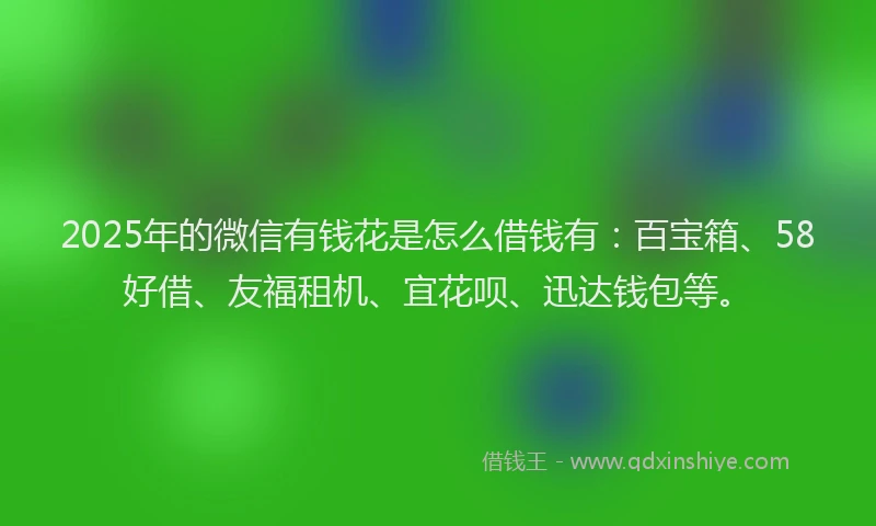 2025年的微信有钱花是怎么借钱有：百宝箱、58好借、友福租机、宜花呗、迅达钱包等。