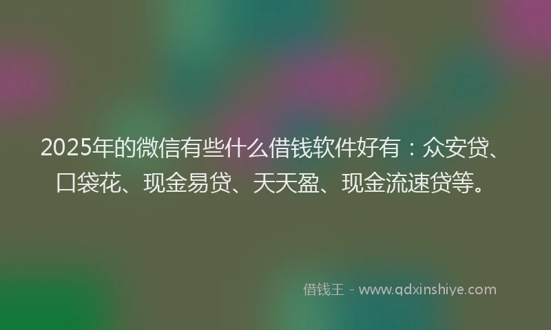 2025年的微信有些什么借钱软件好有：众安贷、口袋花、现金易贷、天天盈、现金流速贷等。