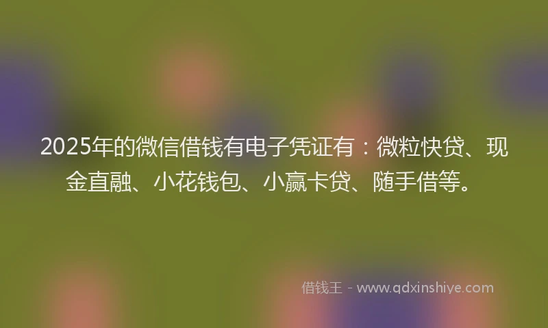 2025年的微信借钱有电子凭证有：微粒快贷、现金直融、小花钱包、小赢卡贷、随手借等。