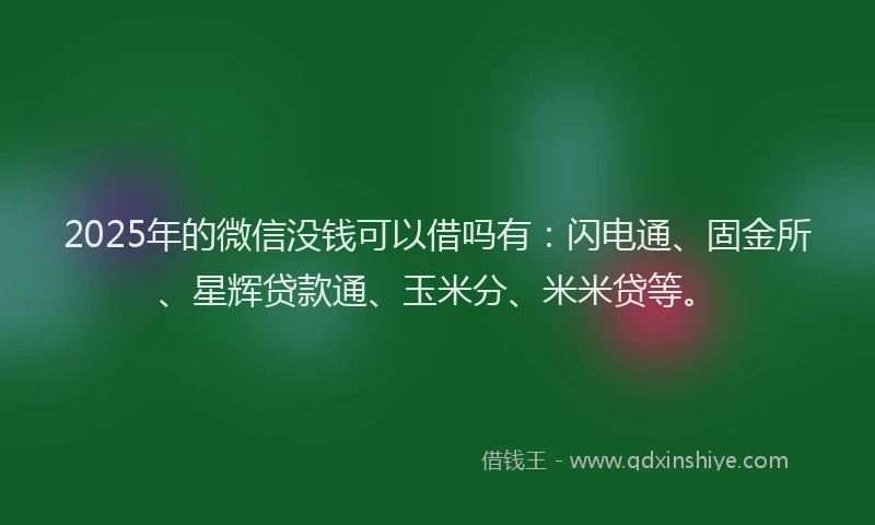2025年的微信没钱可以借吗有：闪电通、固金所、星辉贷款通、玉米分、米米贷等。