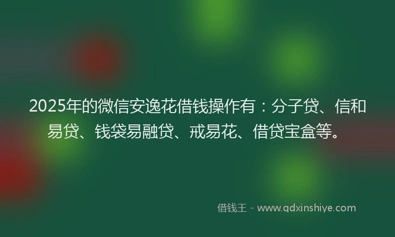 2025年的微信安逸花借钱操作有：分子贷、信和易贷、钱袋易融贷、戒易花、借贷宝盒等。