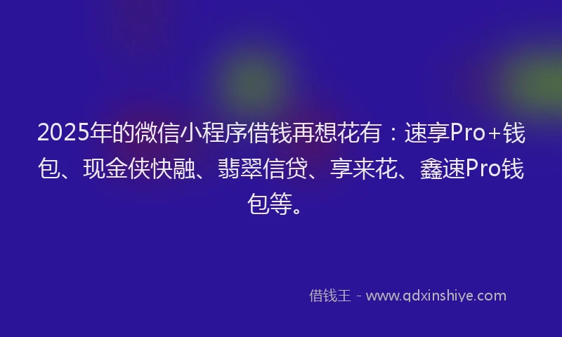 2025年的微信小程序借钱再想花有：速享Pro+钱包、现金侠快融、翡翠信贷、享来花、鑫速Pro钱包等。
