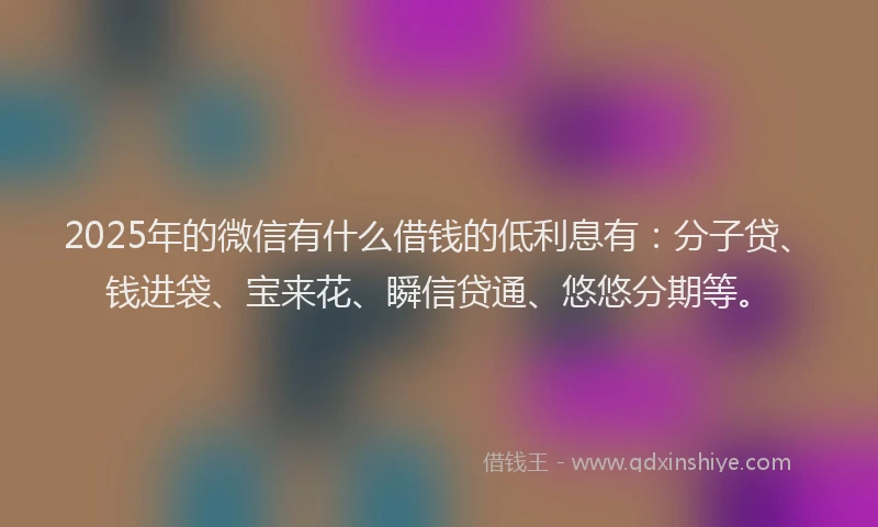 2025年的微信有什么借钱的低利息有：分子贷、钱进袋、宝来花、瞬信贷通、悠悠分期等。