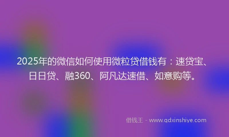 2025年的微信如何使用微粒贷借钱有：速贷宝、日日贷、融360、阿凡达速借、如意购等。