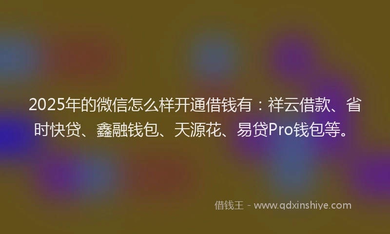 2025年的微信怎么样开通借钱有：祥云借款、省时快贷、鑫融钱包、天源花、易贷Pro钱包等。