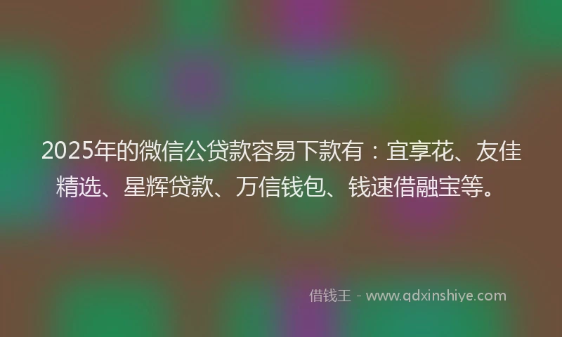 2025年的微信公贷款容易下款有：宜享花、友佳精选、星辉贷款、万信钱包、钱速借融宝等。