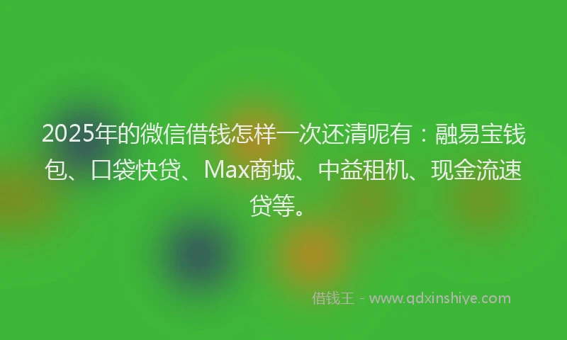 2025年的微信借钱怎样一次还清呢有：融易宝钱包、口袋快贷、Max商城、中益租机、现金流速贷等。