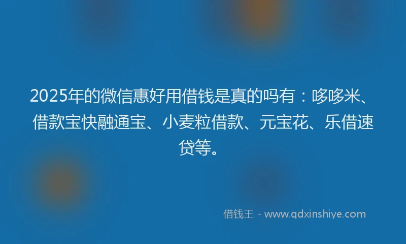 2025年的微信惠好用借钱是真的吗有：哆哆米、借款宝快融通宝、小麦粒借款、元宝花、乐借速贷等。