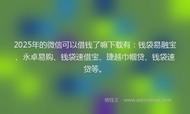 2025年的微信可以借钱了嘛下载有：钱袋易融宝、永卓易购、钱袋速借宝、捷越巾帼贷、钱袋速贷等。