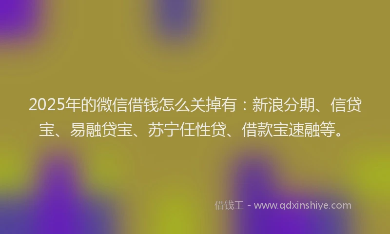 2025年的微信借钱怎么关掉有：新浪分期、信贷宝、易融贷宝、苏宁任性贷、借款宝速融等。