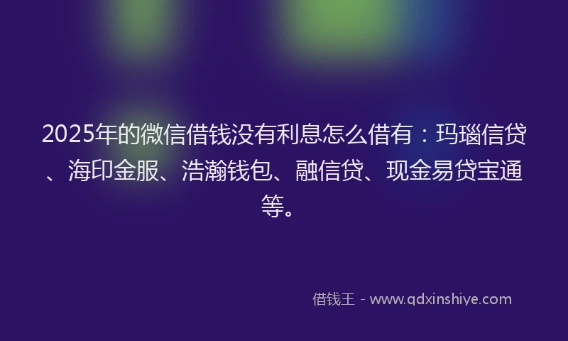2025年的微信借钱没有利息怎么借有：玛瑙信贷、海印金服、浩瀚钱包、融信贷、现金易贷宝通等。