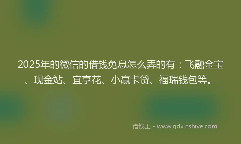 2025年的微信的借钱免息怎么弄的有：飞融金宝、现金站、宜享花、小赢卡贷、福瑞钱包等。