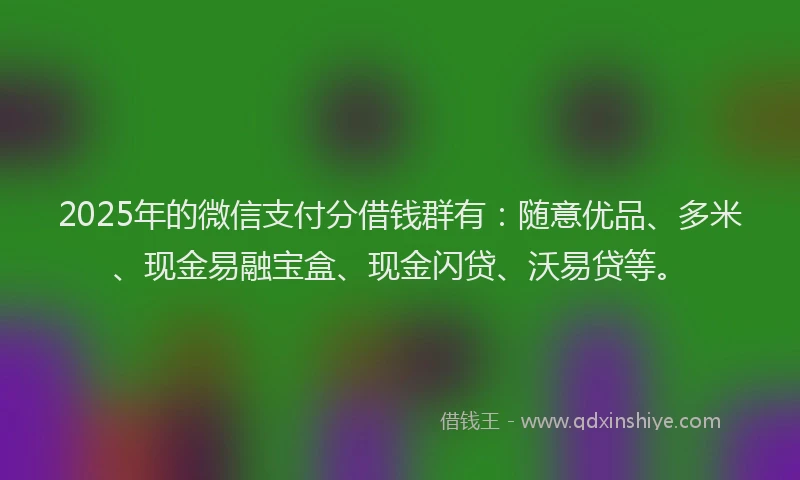 2025年的微信支付分借钱群有：随意优品、多米、现金易融宝盒、现金闪贷、沃易贷等。