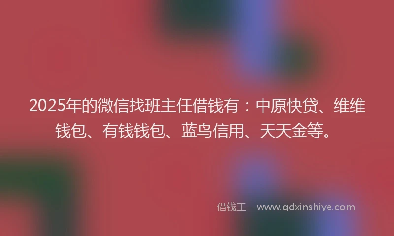 2025年的微信找班主任借钱有：中原快贷、维维钱包、有钱钱包、蓝鸟信用、天天金等。