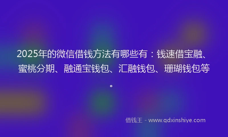 2025年的微信借钱方法有哪些有：钱速借宝融、蜜桃分期、融通宝钱包、汇融钱包、珊瑚钱包等。