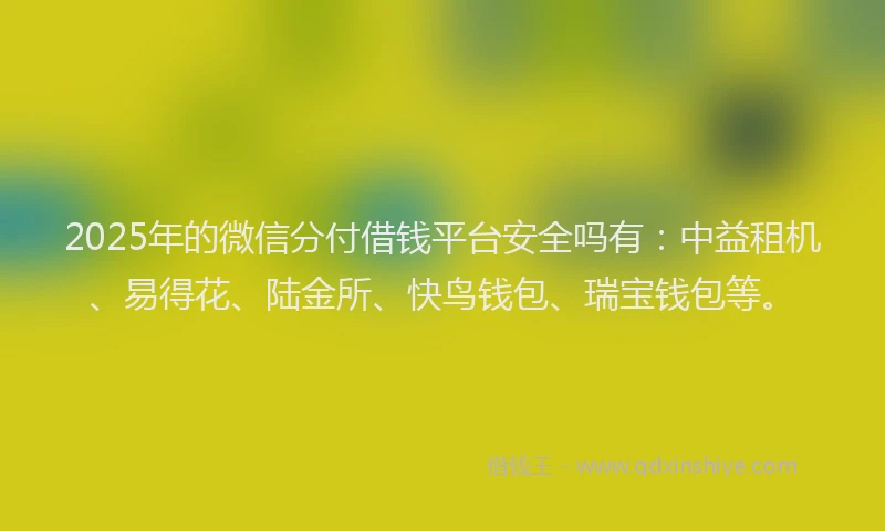 2025年的微信分付借钱平台安全吗有：中益租机、易得花、陆金所、快鸟钱包、瑞宝钱包等。