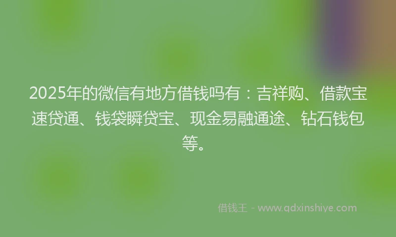 2025年的微信有地方借钱吗有：吉祥购、借款宝速贷通、钱袋瞬贷宝、现金易融通途、钻石钱包等。