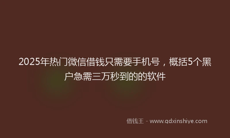 2025年热门微信借钱只需要手机号，概括5个黑户急需三万秒到的的软件