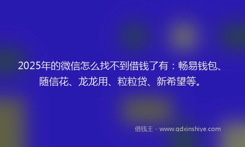 2025年的微信怎么找不到借钱了有：畅易钱包、随信花、龙龙用、粒粒贷、新希望等。